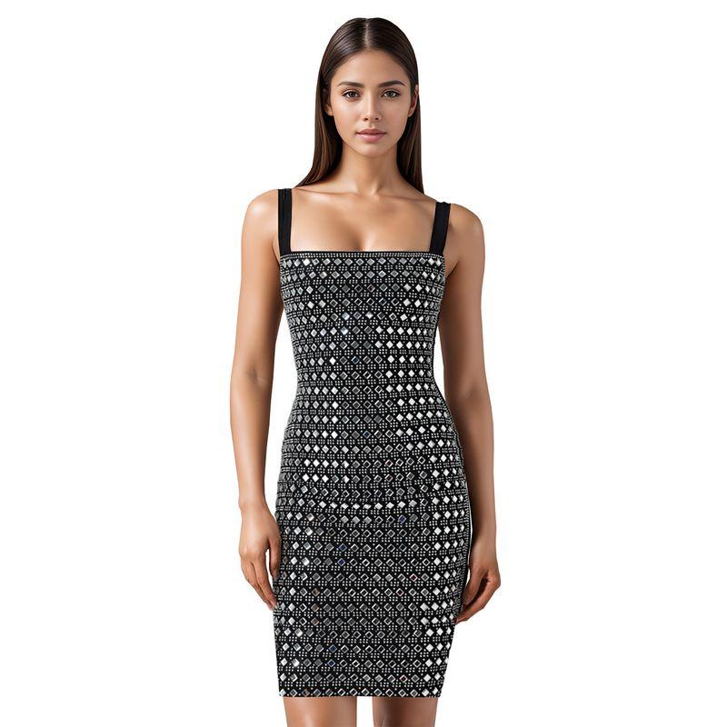 

C7198 European and American Fashion Women s Wear Sexy Dress Slim Fit Rhinestone Sling Dress C7198-Black XL