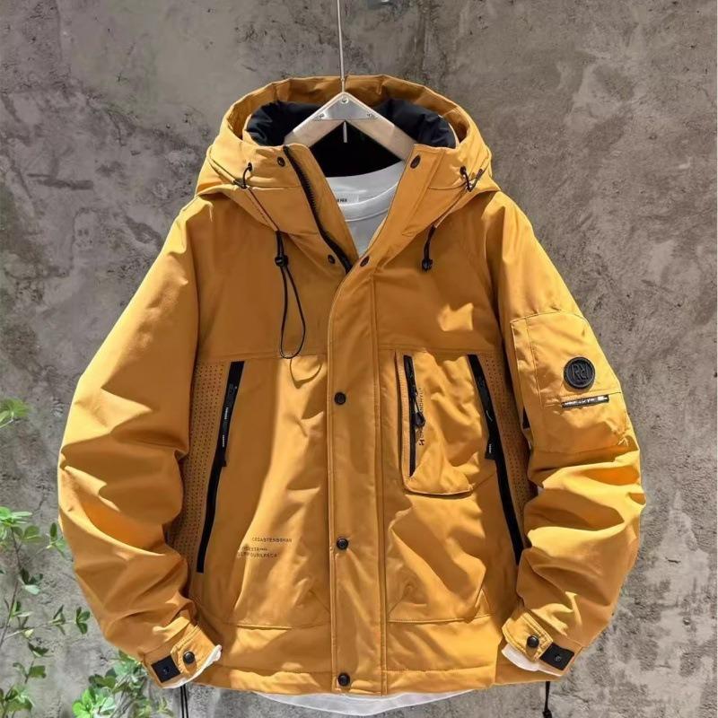 Hooded down jacket, men's winter outdoor sports, multi-pocket jacket, thickened windproof warm cargo jacket, cotton suit