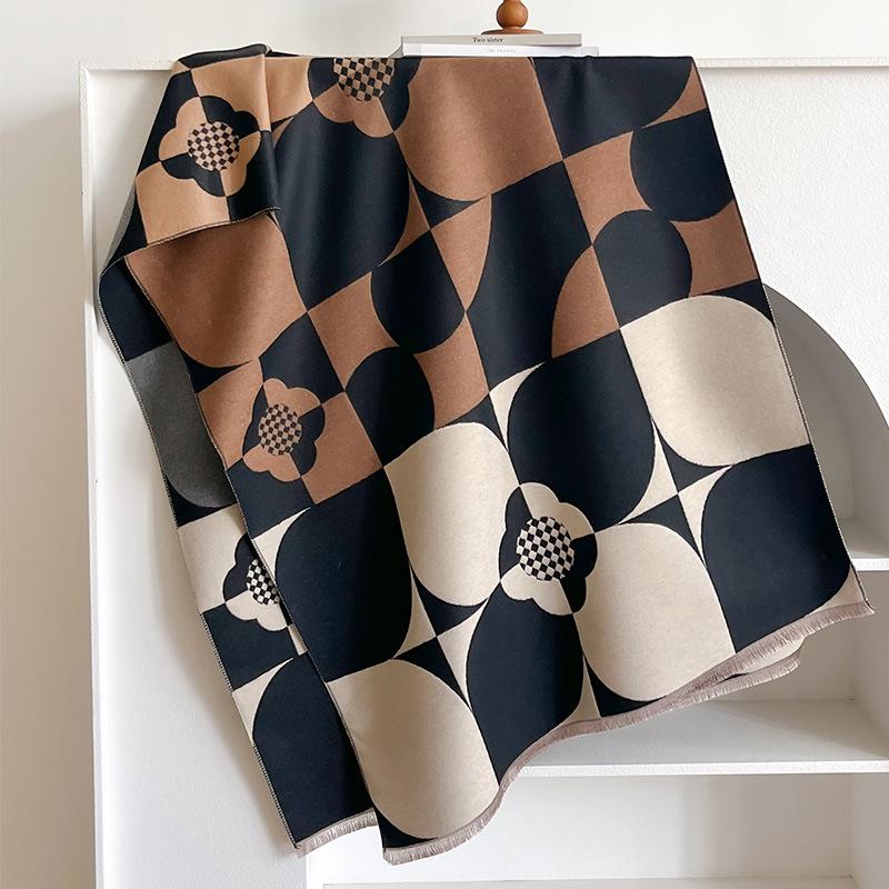 Plant Flower Square Color Matching Simple Fashion Elegant Atmosphere Imitation Cashmere Warm Scarf Shawl Women