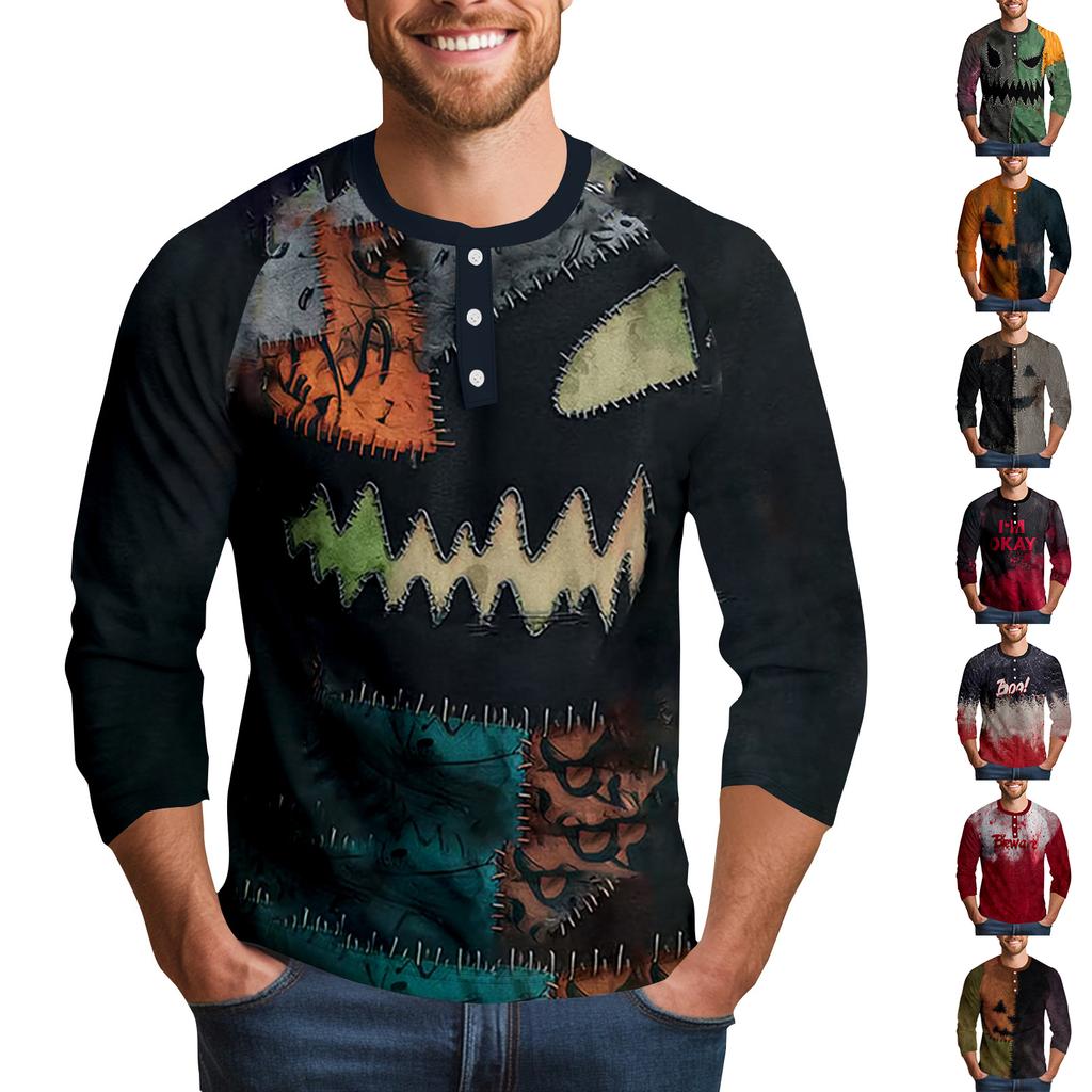 Men's Halloween Printed  Collar Three-Quarter Sleeve