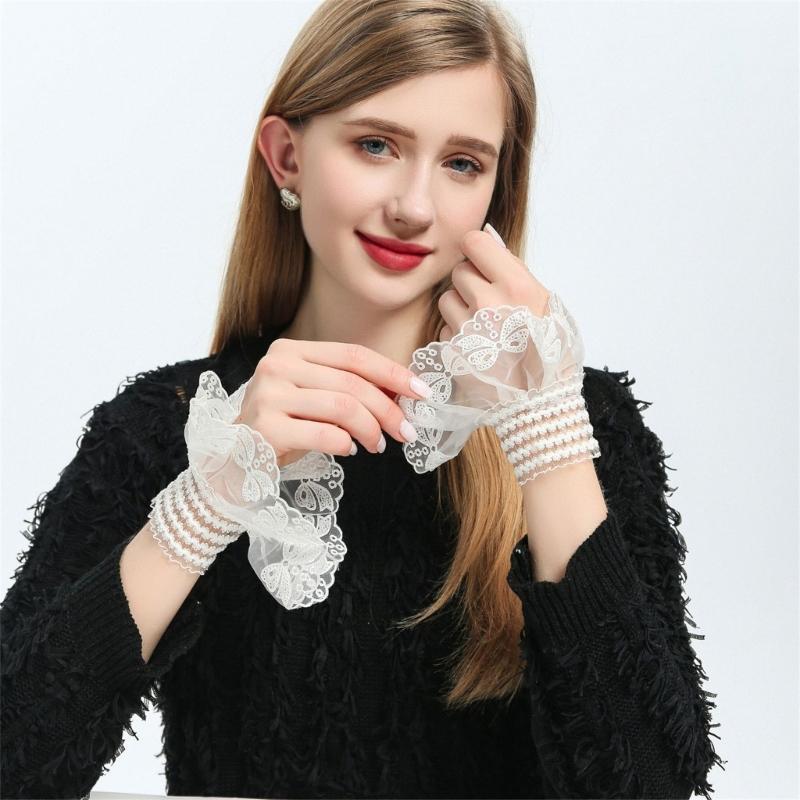 Embroidery Flower Arm Covers Comfortable Decorative Sleeves Wrist Cuff Sleeves For Women Teens Fashion Accessories