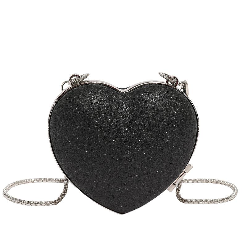 

Summer new fashion chain messenger bag portable shoulder heart bag diamond-encrusted metal diagonal span bag чёрный
