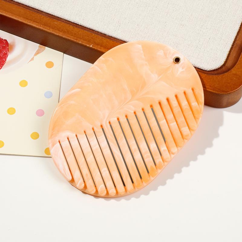 Marble Print Hair Comb Portable With Mirror Foldable Travel Makeup Mirror Acrylic Comb 2 In 1 For Women Hair Accessories