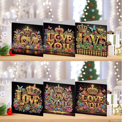 6Pcs Xmas Designs Diamond Art Handmade Cards DIY Rhinestone Diamond Art Mosaic Postcards Thank You Cards and Holiday Blessings