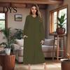 Sleep Dress Women Zip-up Nightgown Long Sleeve Loose Pure Color with Pockets Two Pocket Mid-calf Length Hooded Loungewear Daily Wear Home Bedroom Use