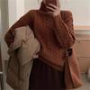 Retro twist turtleneck pullover bottoming sweater women's autumn and winter new soft waxy loose lazy knitted sweater top