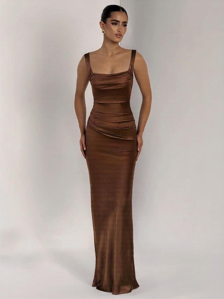 Elegant European & American Style Sleeveless Strappy Evening Gown