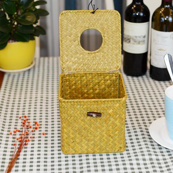 Tissue Box Napkin Dispenser Large Capacity Design Easy to Use Decorative Straw Woven Napkin Box Holder Desk Ornament