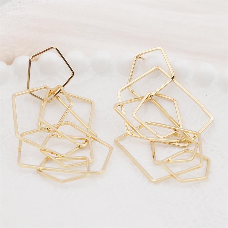 Übertriebene Unregelmäßige Quadratische Rhombus Mehrschichtige Metall Geometrische Hohle Lange Hängeohrringe für Frauen Schmuck Weihnachten Brincos