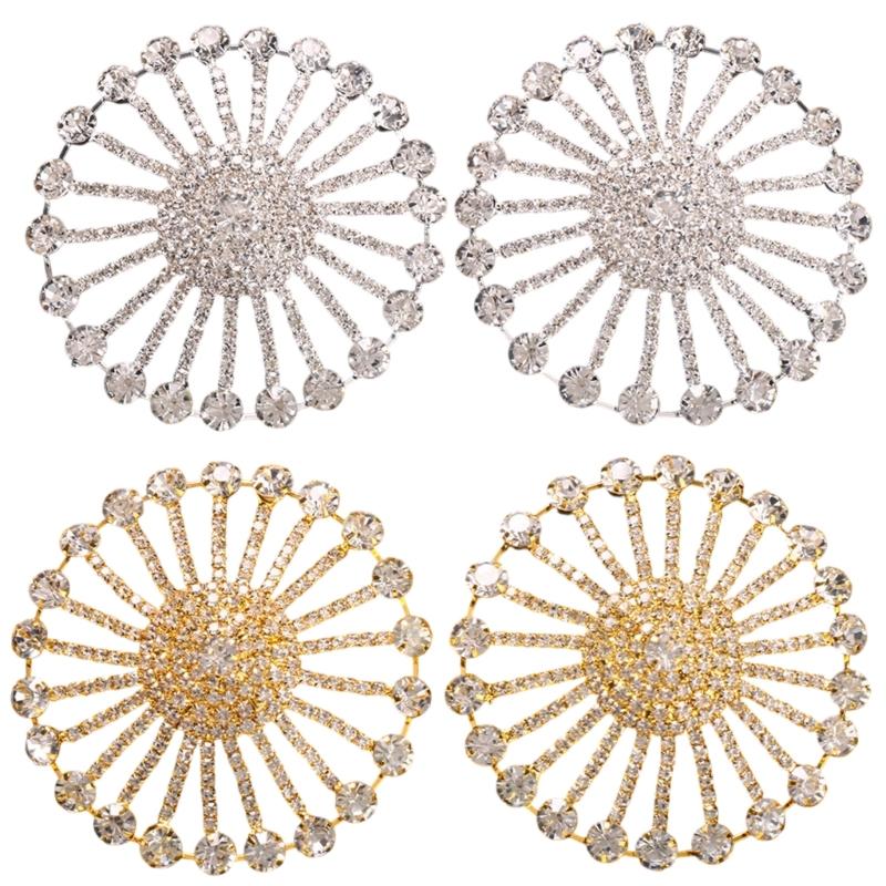 1Pair Round Rhinestones Pasties Sticky Bra Body Chain Reusable Pasty Breast Covers Boobs Stickers for Women Girls Gifts