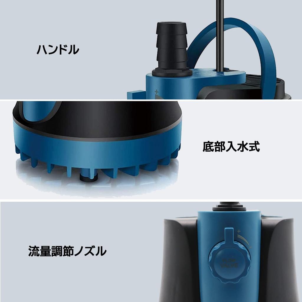 THYESCOM Submersible Pump, Low Water Level Compatible, Circulation Pump, 3000L/H Discharge, Maximum Head of 3M, Adjustable Discharge, Mini Pump, Quiet