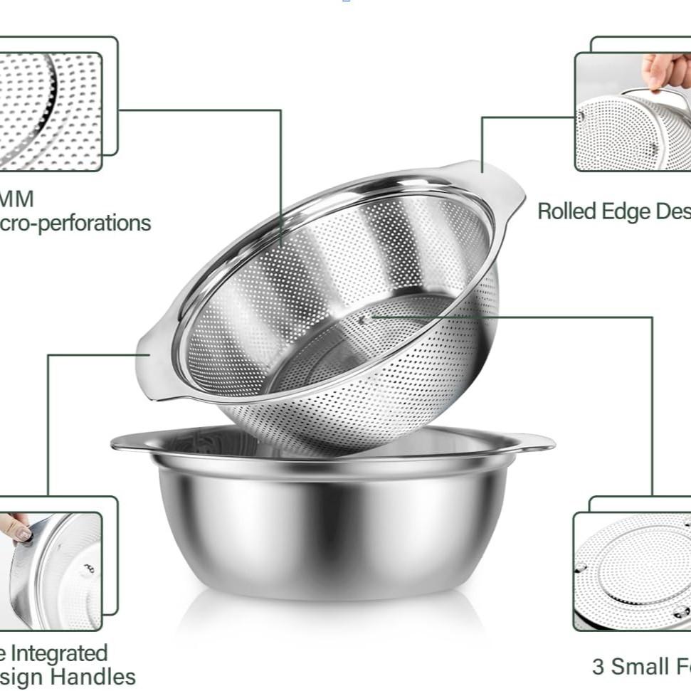 Set Di 2 Colini A Mezzaluna In Acciaio Inox, Con Manico, Adatti A Pentole Fino A 25 Cm, Per Scolare Pasta E Verdure