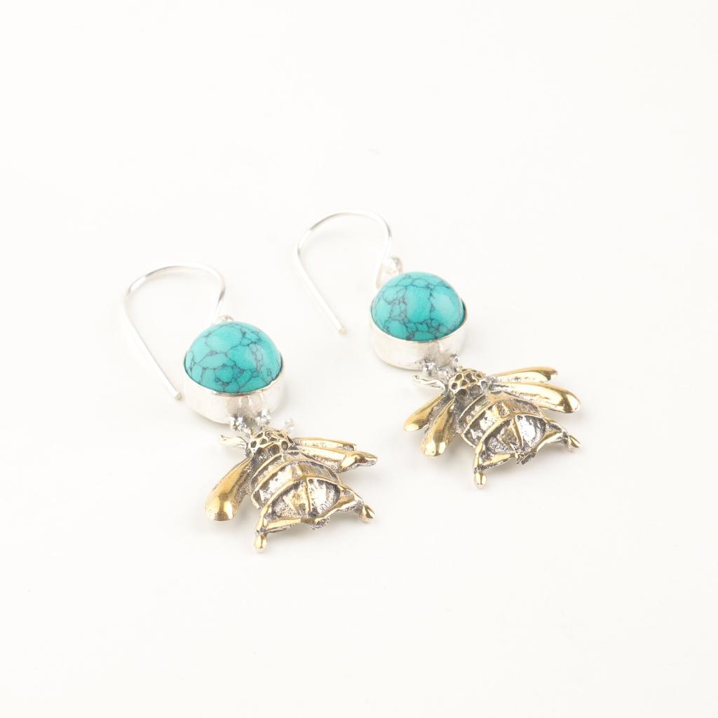 Natural Blue Turquoise Gemstone 925 Sterling Silver Unique Handmade Earrings 2" EE-154-32