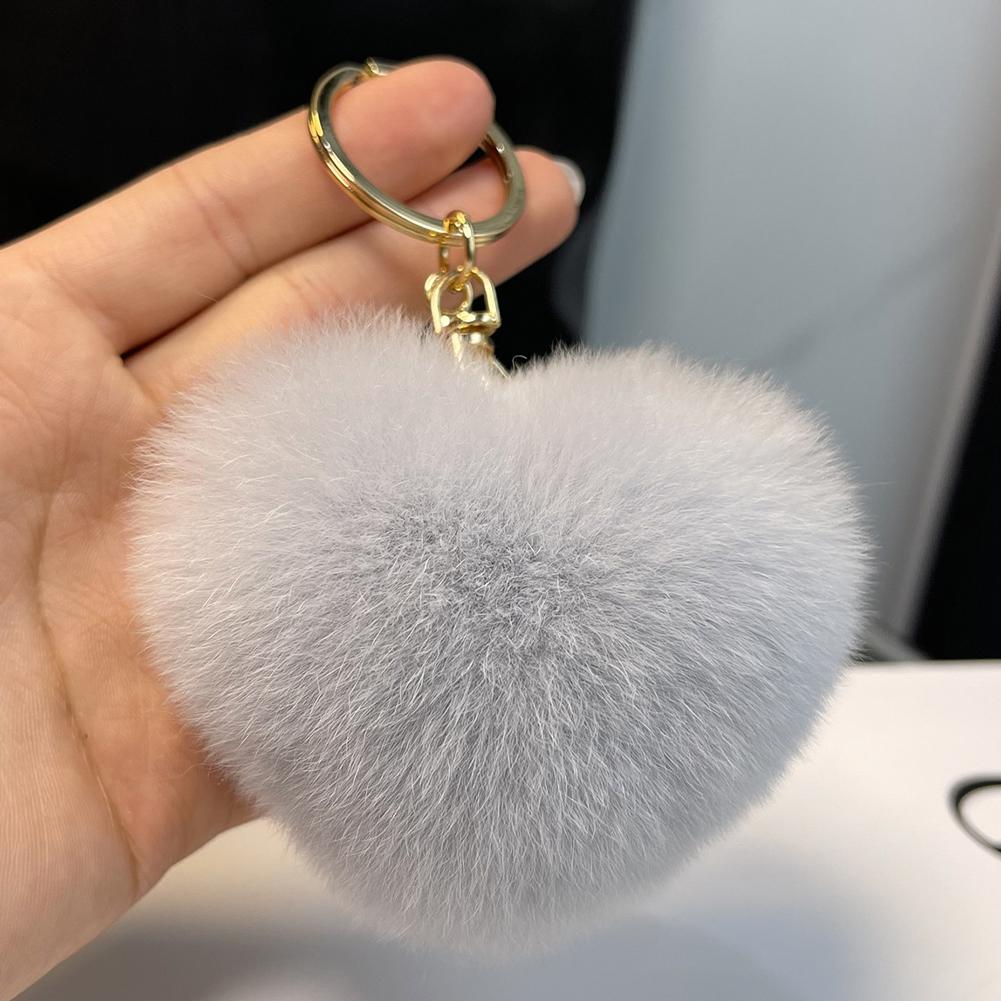 Large Heart Pompom Key Chain For Women Rainbow Plush Ball Keychain Car Bag Pendant Fashion Jewelry Fluffy Love Pompons Keyring