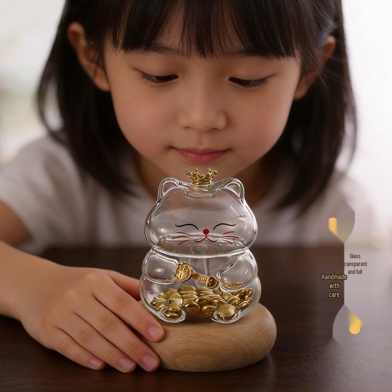 Mini Ruyi Cat Wishing Bottle Piggy Bank for Gold Bars & Sunflower Seeds