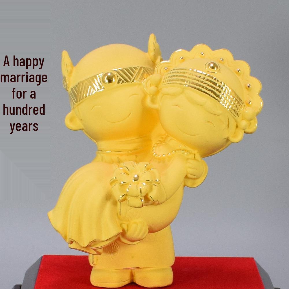 Newlywed Gift: Sand Gold Flocked Couple Doll, Practical Anniversary & Wedding Ornament H905
