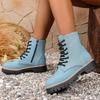 Fashion Blue Mid Heel Ankle Boots for Women Spring Autumn Plus Size Anti Slip Boots Woman Fashion Zipper Up Platform Booties Ladies