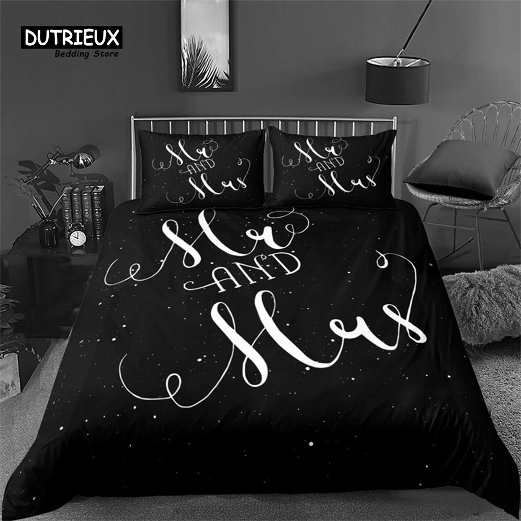 Love Words Bed Cover Kit Romantic Style Couple Sleep Bedding Kit Microfiber 3D Design Love Heart Comforter Cover Single Size Full Size Full Queen