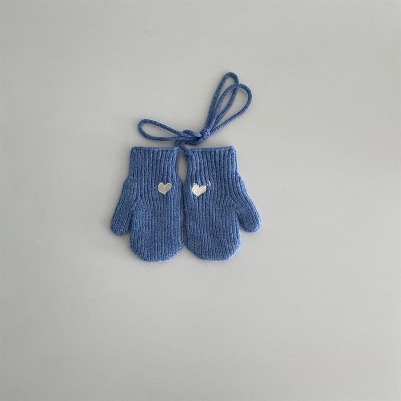 Winter Winddicht Kältefest Warm Kinderhandschuhe 2-5 Jahre Gesticktes Herz Halsband Strick Cremefarben Babygarn Säuglingswolle