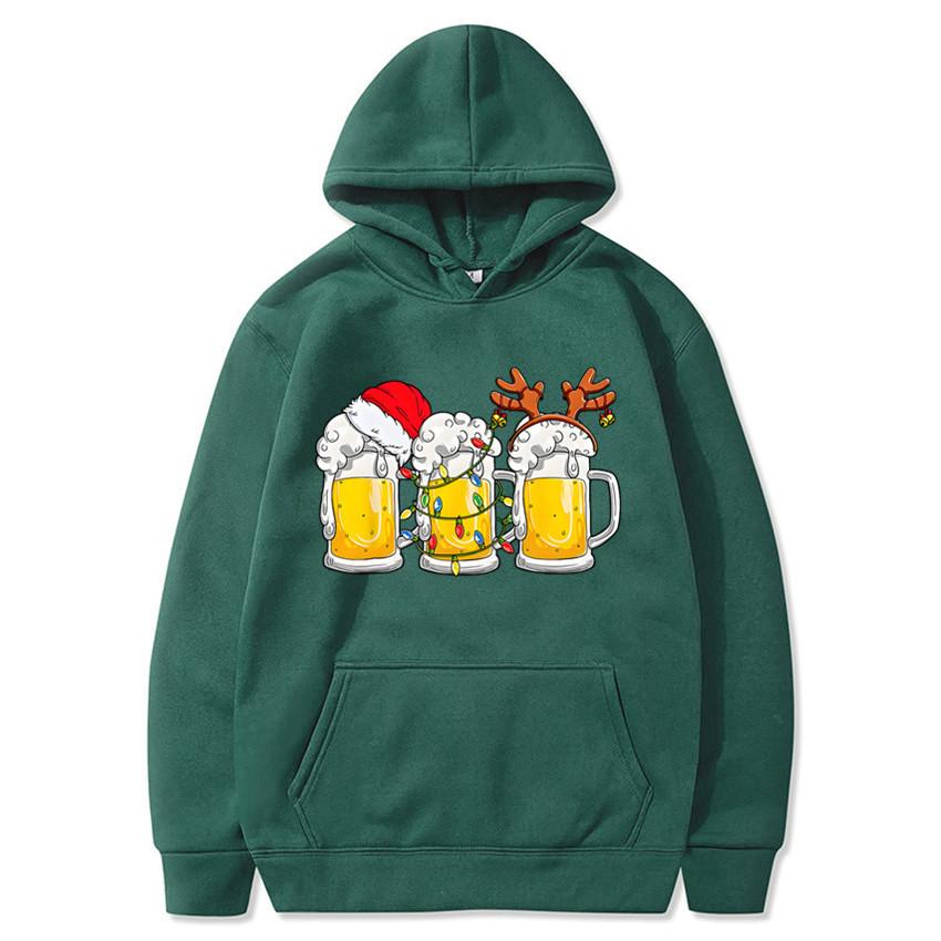 Weihnachts-Bierkrug-Print Hoodie Winter Lässig Fleece Locker Langarm Pullover Kapuzensweatshirt für Damen Herren