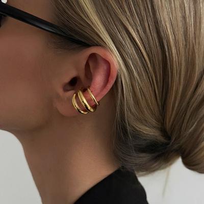Manchette d'oreille en acier inoxydable forme C Dorée Épaisse Triple Anneau Clip Simple Bijou Doré Voyage