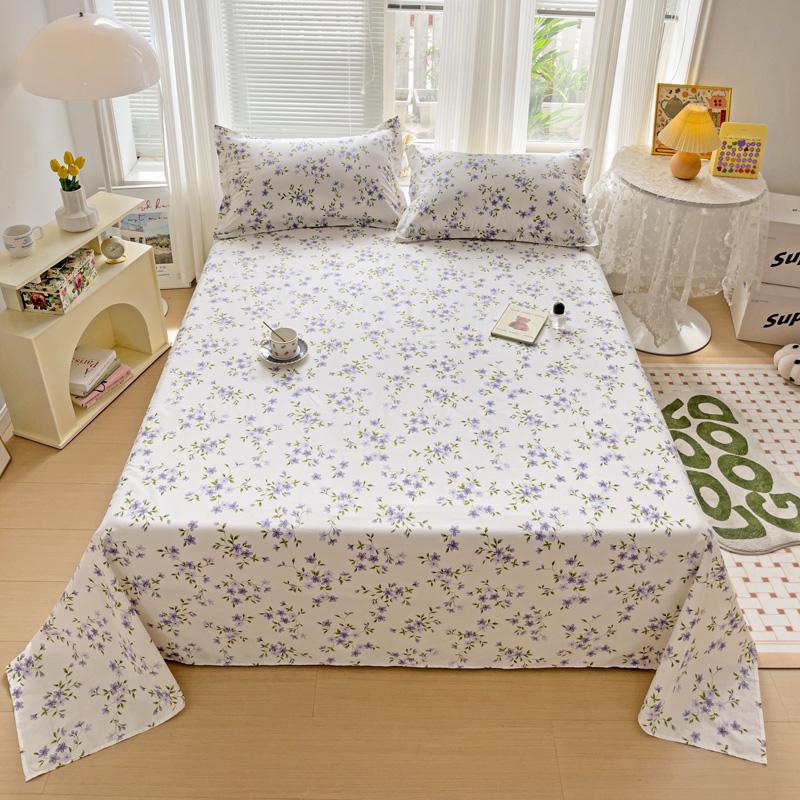 Watercolor Plant Leaves Bed Sheet Set 3Pcs 100% Cotton Bed Sheet with 2 Pillowcases Skin-friendly Comfortable Bedroom Bedspread