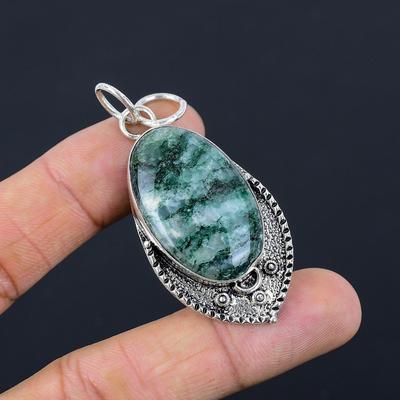 Oval Green Aventurine Gemstone Anniversary Birthday Pendant Jewelry 925 Silver