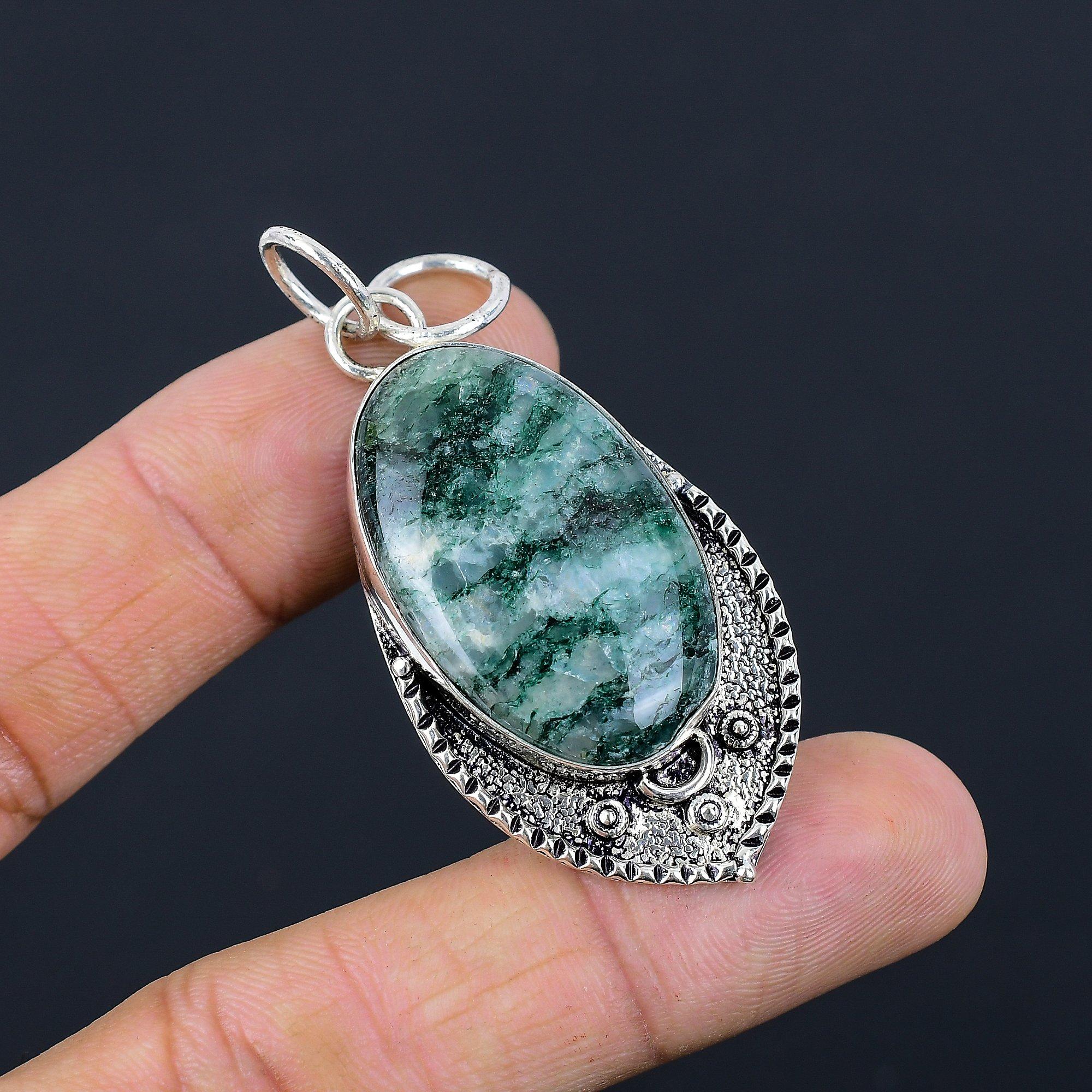 Овальный Зеленый Авантюрин Камень Юбилей День Рождения Кулон Украшение Серебро 925