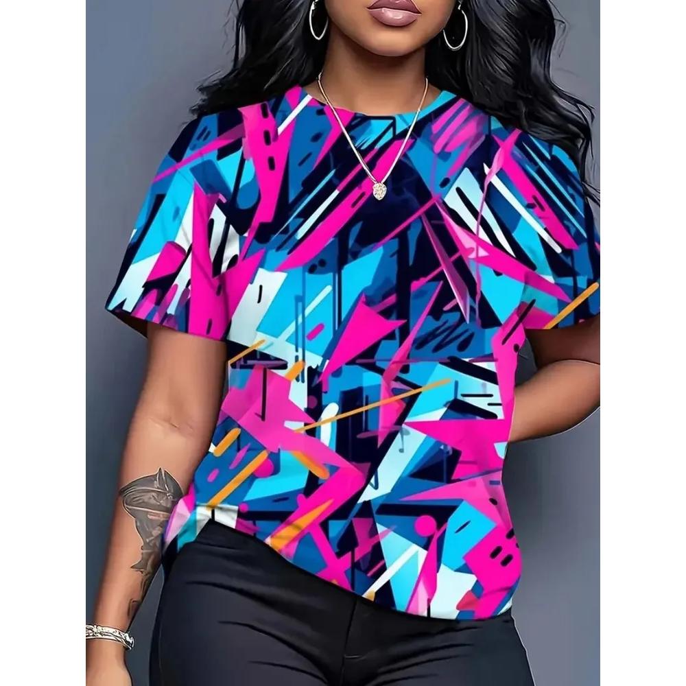 Fashion Women's Striped Printed Top Casual Loose Short Sleeves Comfortable Breathable T-Shirts Women’s