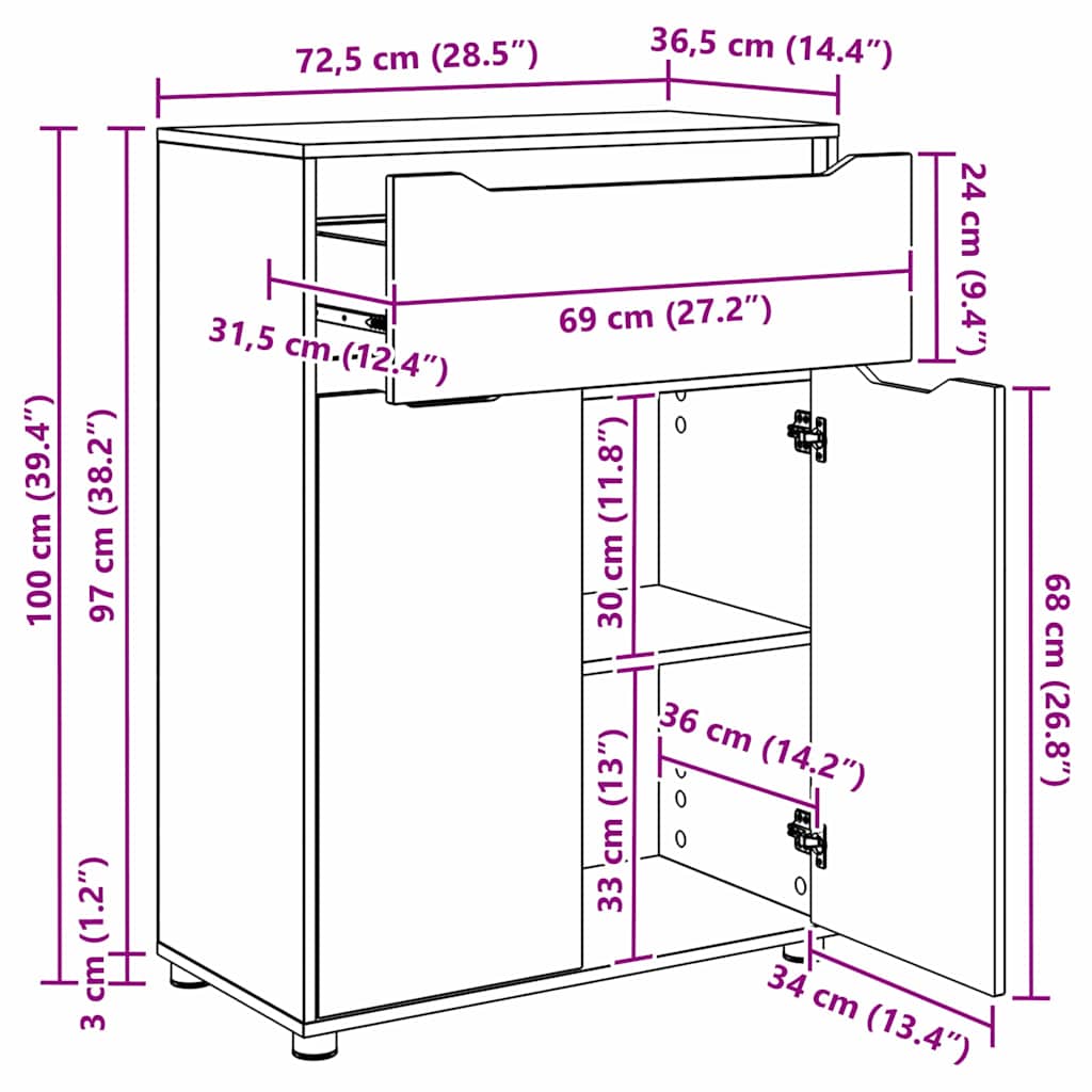 Bathroom Cabinet Reclaimed Wood Look 72.5 x 36.5 x 100 cm Engineered Wood