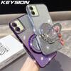 KEYSION Luxury Glitter Jewelled Magnetic Phone Case for Samsung Galaxy A07 A06 A05 A04 Makeup Mirror Stand Shockproof Back Cover