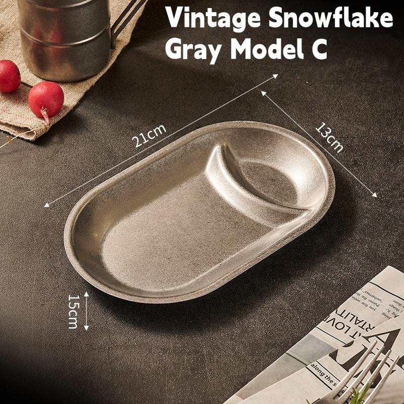304 Rostfritt Stål Koreansk Snacksfat, Vintage Hem Dividerat Ovalt Fat, Ljus Lyx Frostat Utomhusmiddagsfat, Grillfat