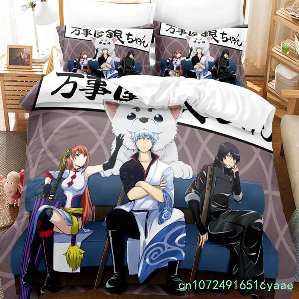 3D-gedrucktes Gintama Bettwäsche-Set Anime Gintoki Sakata Bettdeckenbezug Doppel Twin Full Queen King Erwachsene Kinder Bettwäsche Steppdeckenbezug