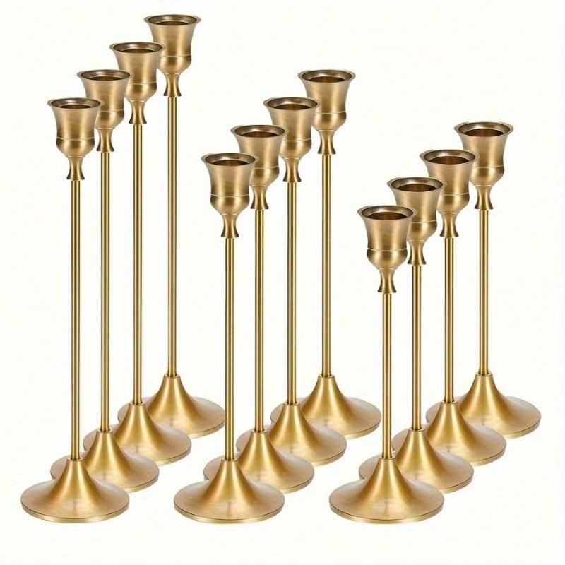 Vintage Gold Metal Tapered Candle Holders, Modern High Pedestal Candle Stand Decor, Tabletop Centerpiece For Wedding Party Dining