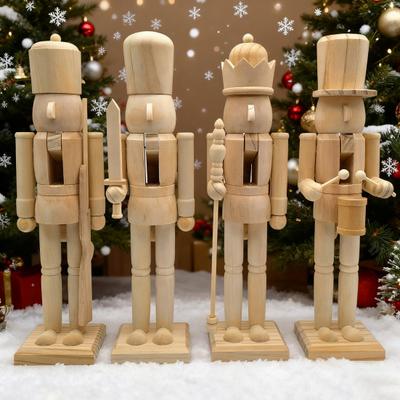 1/2/3Pcs 25/38CM Christmas Wooden Unfinished Nutcracker Figurine DIY Blank Unpainted Soldier Figure Holiday Party Ornament Decoration