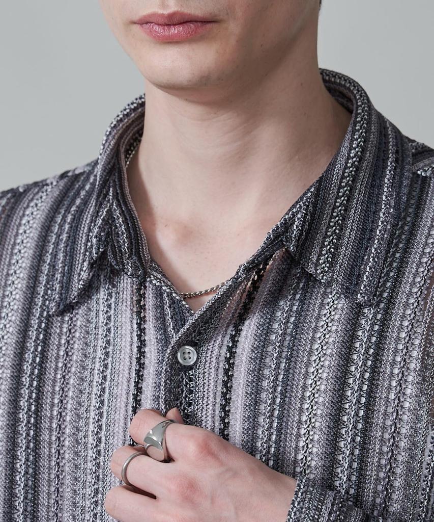 WEGO Striped Mesh Big Long Size Gray Men's Shirt, Sleeve, Summer/Autumn Clothing, Streetwear, Gift, M,