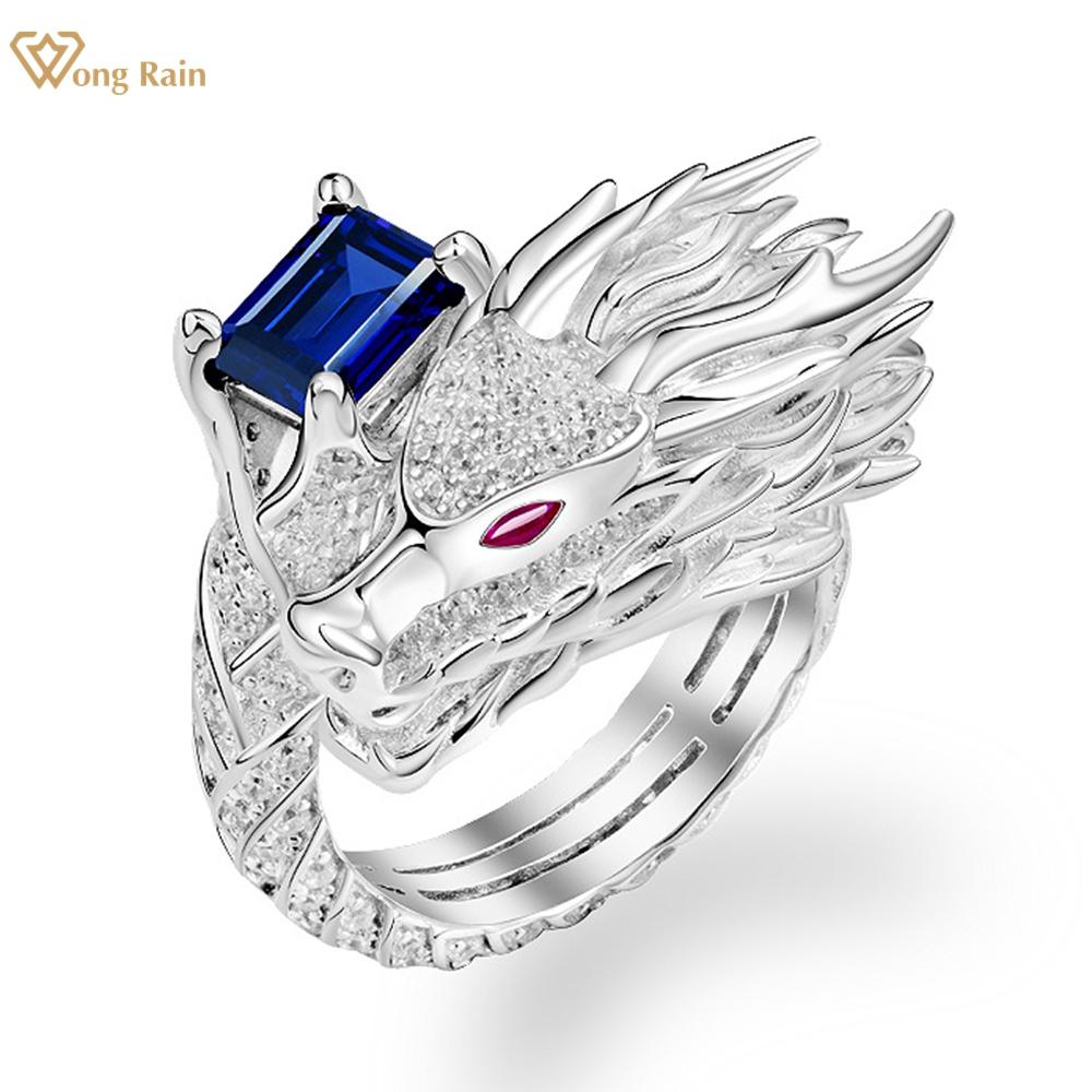 

Wong Rain Личность 100% стерлинговое серебро 925 пробы 2CT 6*8 мм AAAAA цирконы с драгоценными камнями кольцо с драконом для женщин подарки на годовщину ювелирные изделия US 5 синий