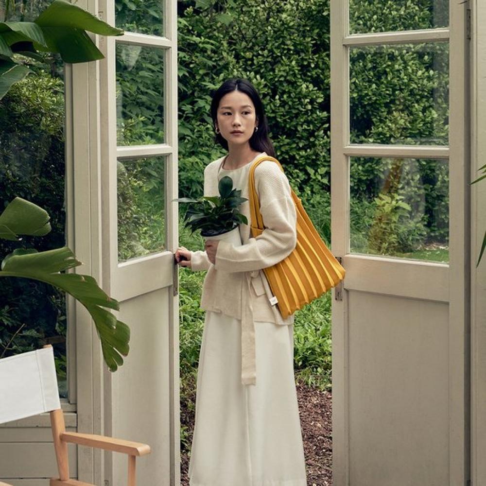 Pleatsmama Shoulder Bag Mustard Jacquard