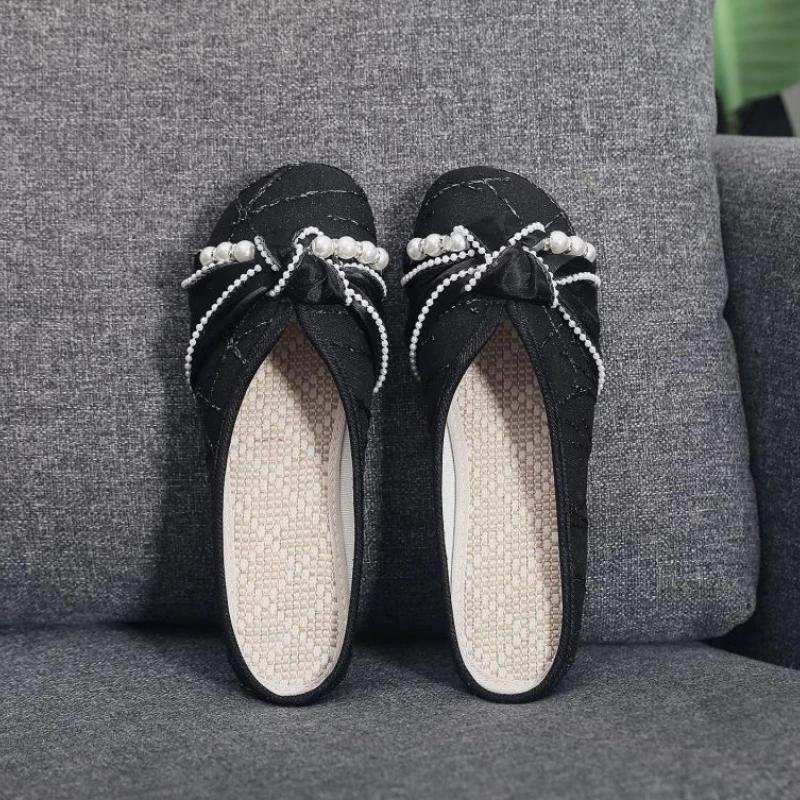 Fashion Linen Slides Flat Casual Shoes Low Price Top Designs Summer Footwear New Fashion Vip Unique Women's Slippers and Ladies Sandals