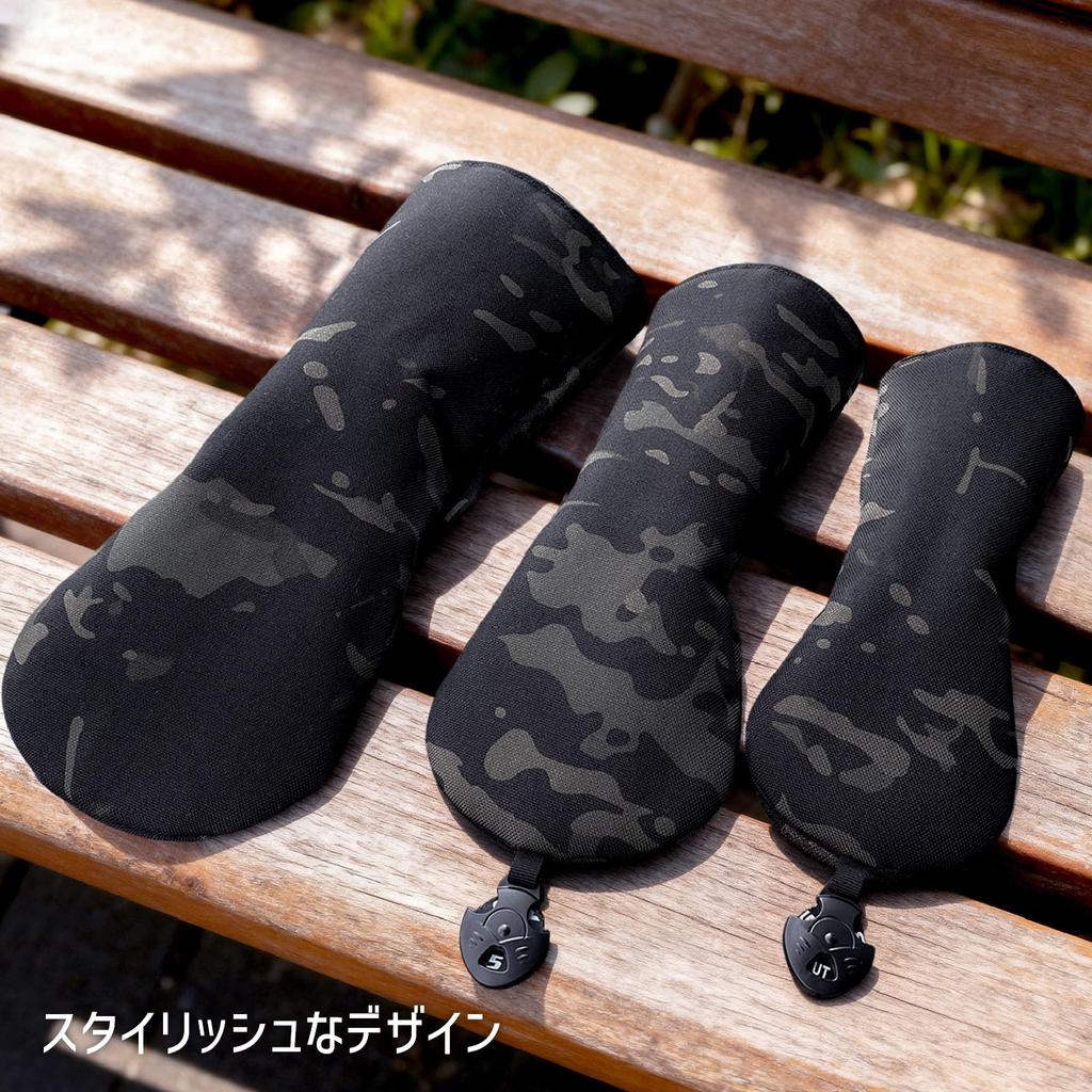 Waterproof Golf Headcovers for Drivers, Woods, Utilities, and UT Clubs, Include Club Number Tags, Fits 440cc and 460cc Drivers, Camouflage Nylon (Blac