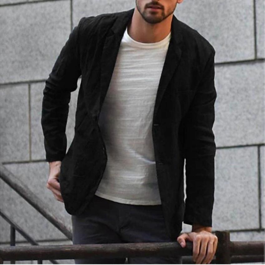 

Мужской весенне-осенний пиджак свободного кроя с длинными рукавами из хлопка и льна, однобортный на одной пуговице, приталенный, повседневный топ S