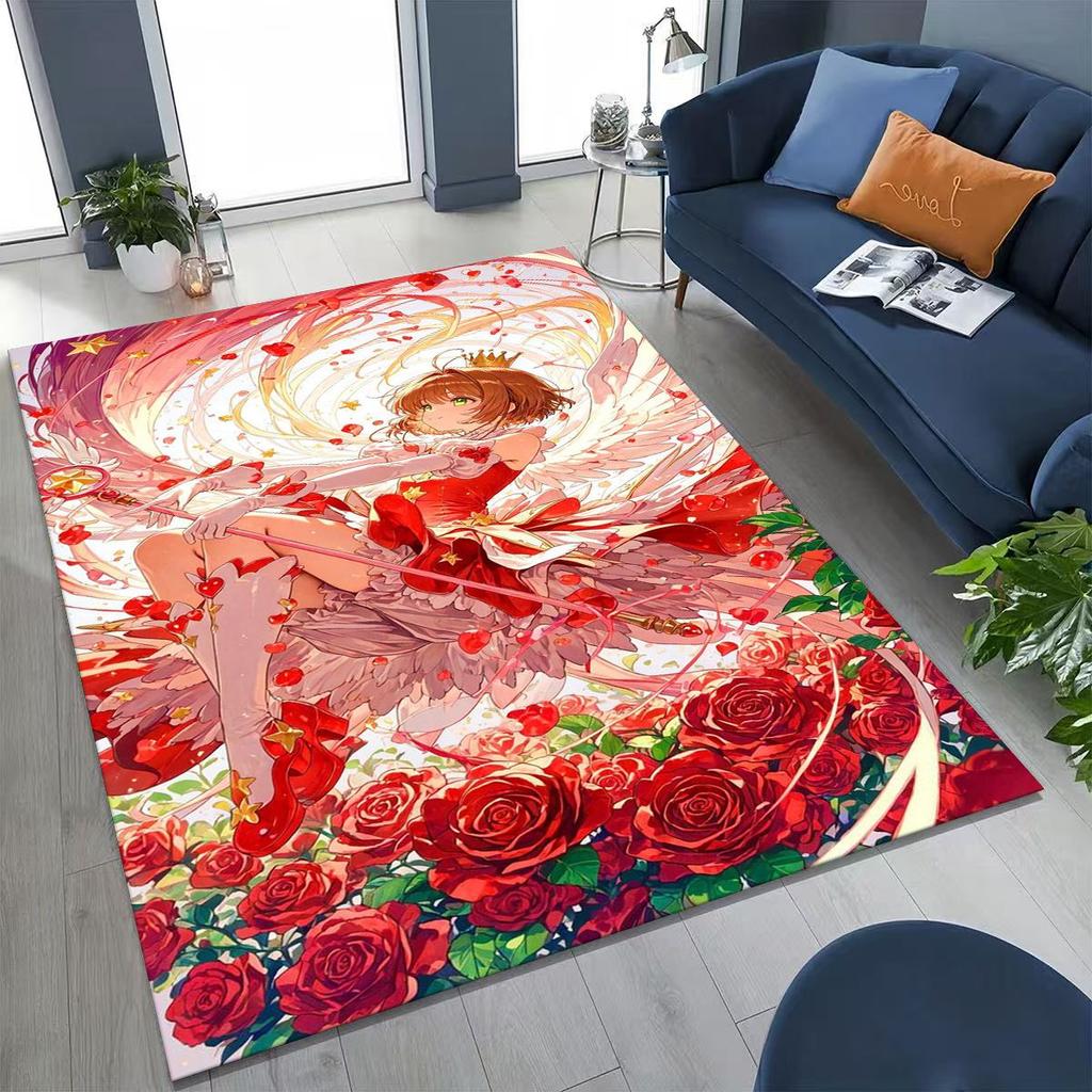 Cute Cartoon Card Captor Sakura Magic Girl Anime Art Rug for Bedroom Living Room Sofa Home Doormat Decor,Kids Non-slip Floor Mat