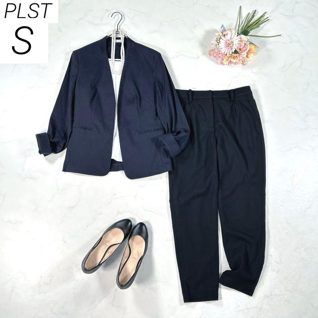 [Linen blend] PLST pants suit office casual collarless navy black S
