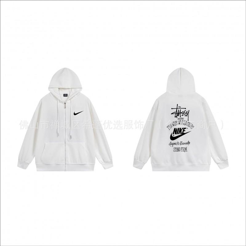 Hooded Zip-Up Sweatshirt Men Women Letter Print Loose Fit Casual Streetwear
