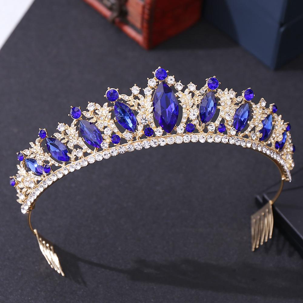 DIEZI Baroque Sweet Blue Crystal Crown Bride Tiara For Women Wedding Elegant Princess Headpiece Hair Zircon Punk Accessories