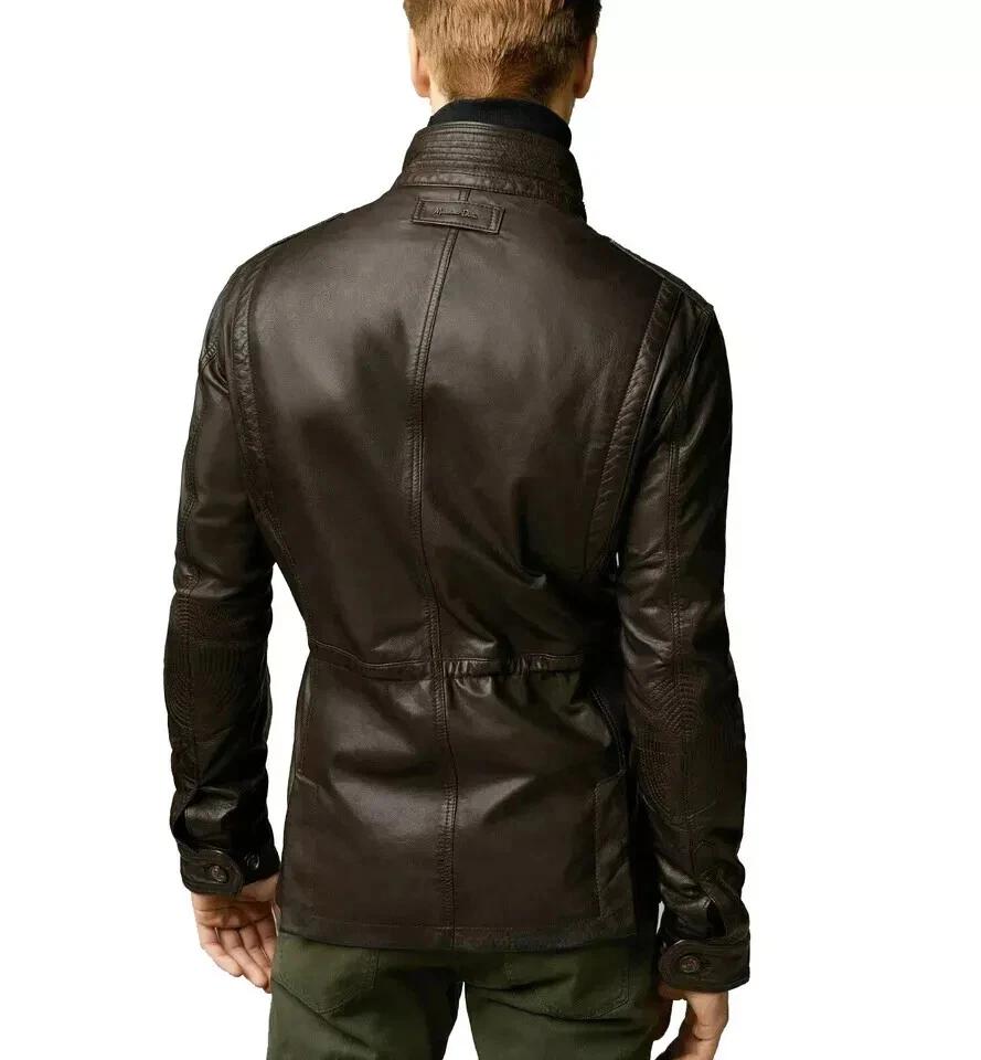 Real Leather Trench Coat Handmade Brown Stylish Overcoat Men's Genuine Lambskin