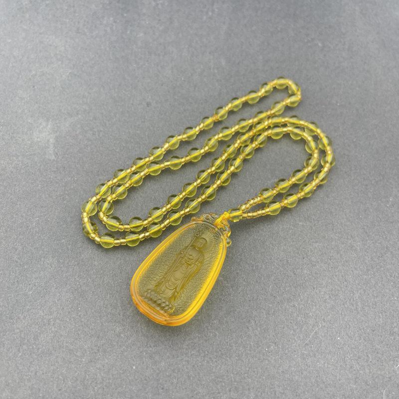 Lace Jizo Bodhisattva Birth Year Guardian Pendant Necklace for Men & Women, Yellow Water Zodiac Design.
