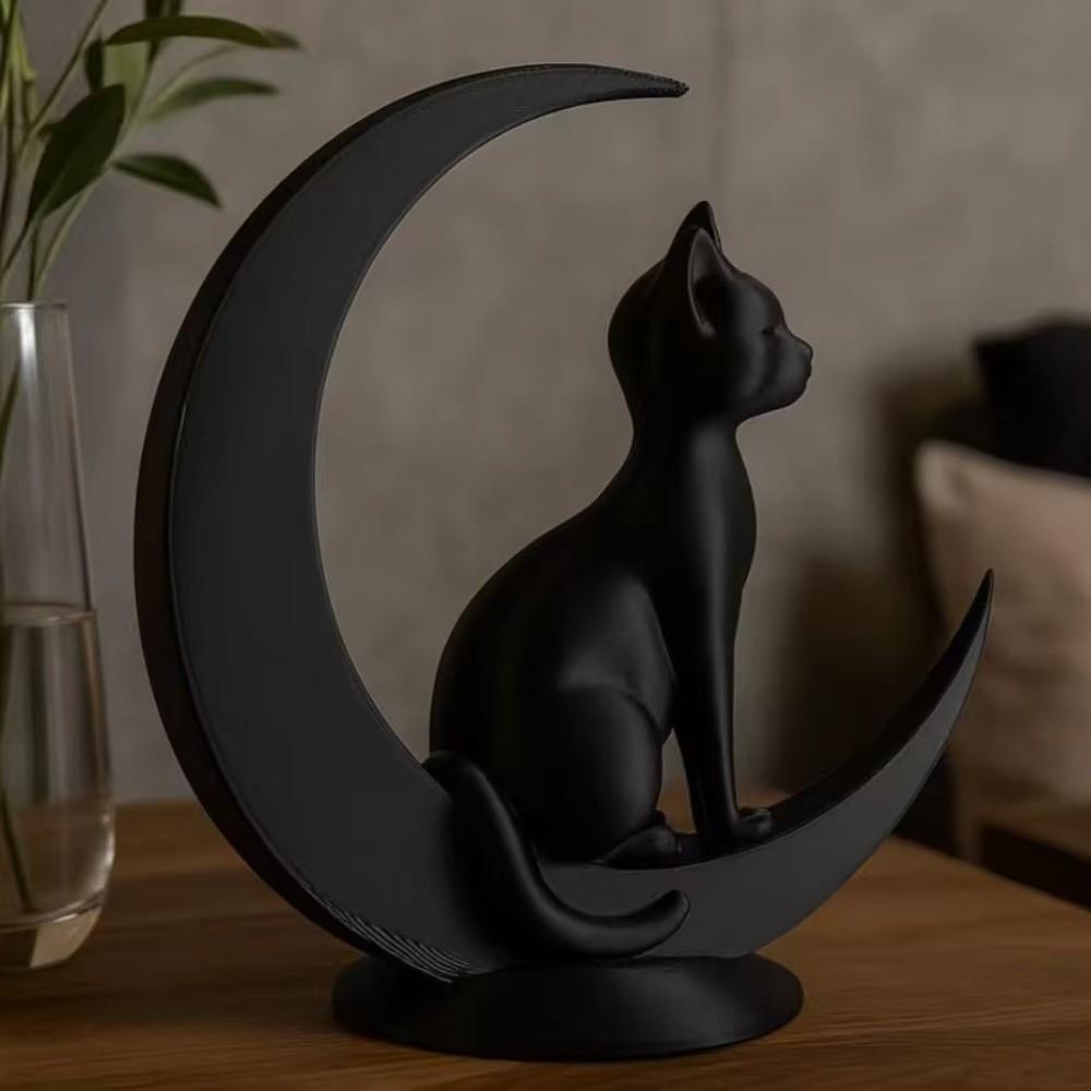 Art Crafts Cat Sculpture 3D Printed Desktop Decoration Dark Style Moon Cat Decoration  Party