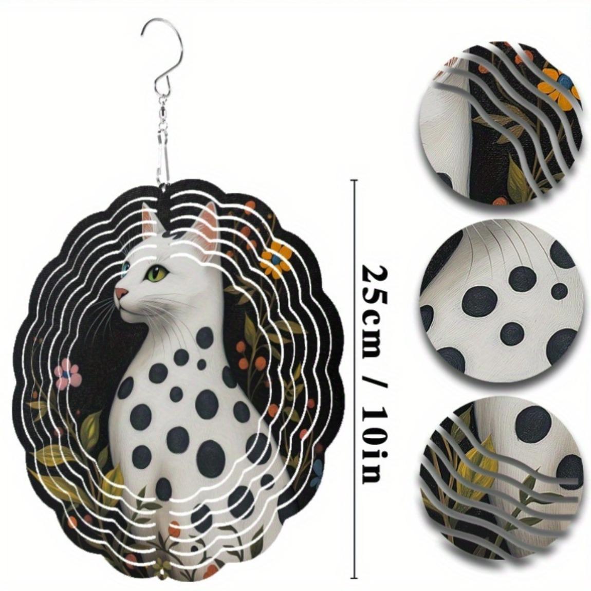 

10-дюймовый флюгер «Пятнистый кот», вращающаяся ветряная музыка с крючком 360° для двора, балкона, весенне-летнего декора, элегантный подарок для друзей 01A