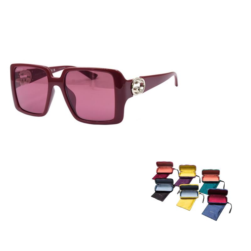 GUCCI Skeleton GG Plate Frame Square Sunglasses Women's Crimson Red